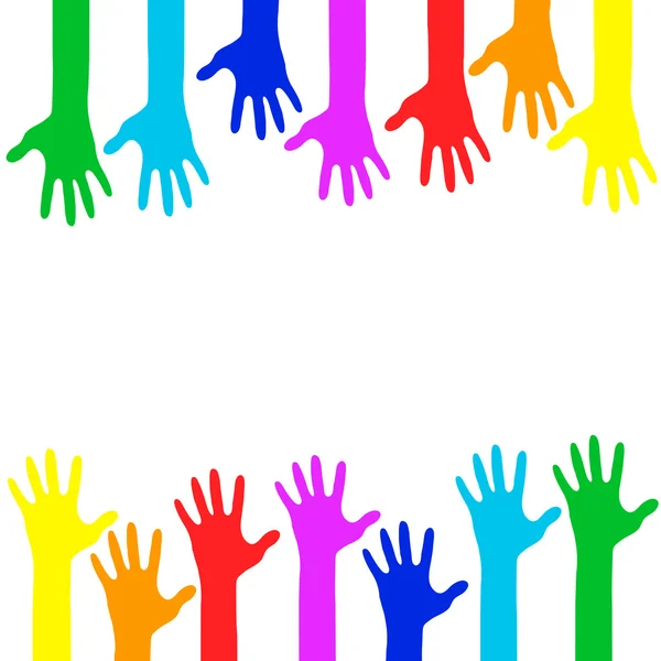 Разноцветные руки подняты вверх - векторная иллюстрация — стоковый вектор