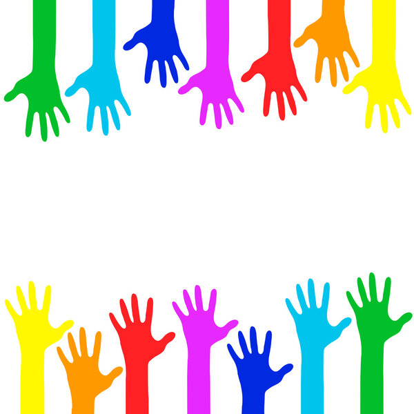 Colorful Hands Raised Up - Vector Illustration
