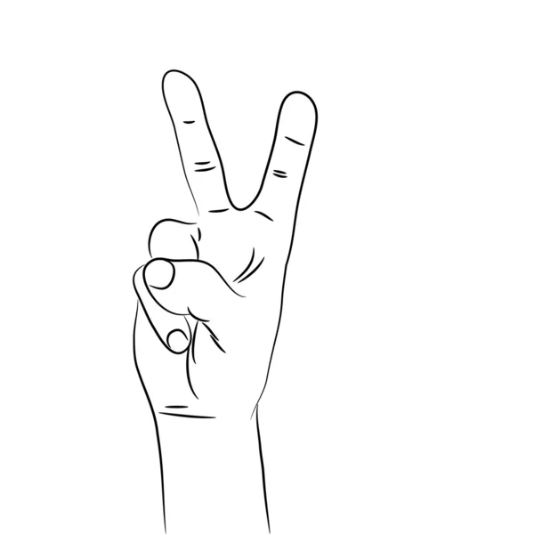 Illustration en noir et blanc d'une main en signe de victoire — Image vectorielle