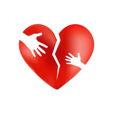 Broken heart with hands of adult and child isolated on white bac clipart
