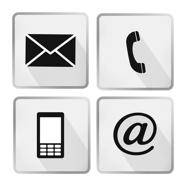 Neem contact op met pictogrammen buttonsset - envelop, mobiel, telefoon, e-mail — Stockvector