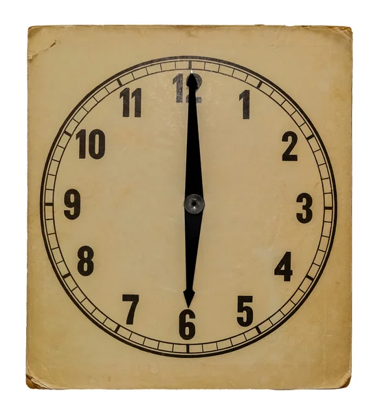 Time on old wall clock six pm. Isolated from background — Stock Photo, Image