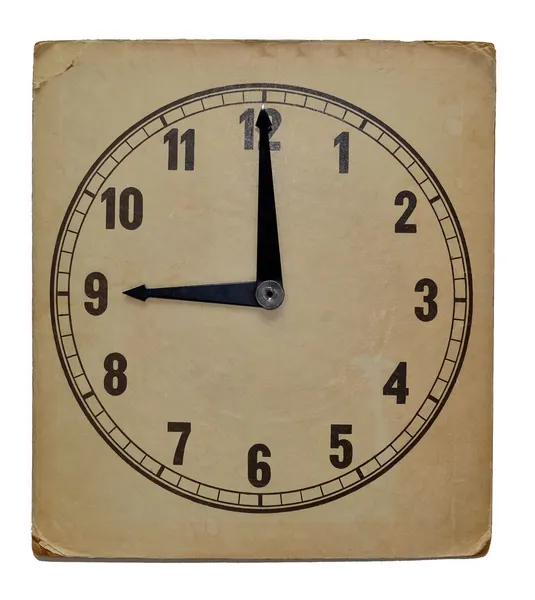 Time on old wall clock nine pm. Isolated from background — Stock Photo, Image