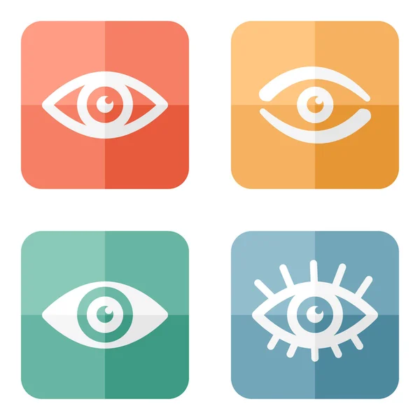 Colección de iconos de ojos en botones de colores — Vector de stock