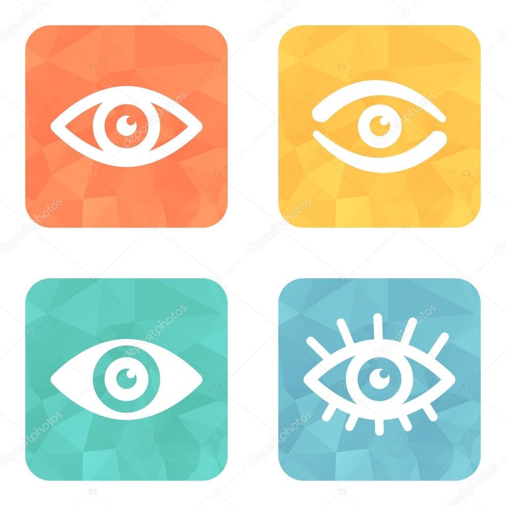 Collection of eyes icons on colored buttons
