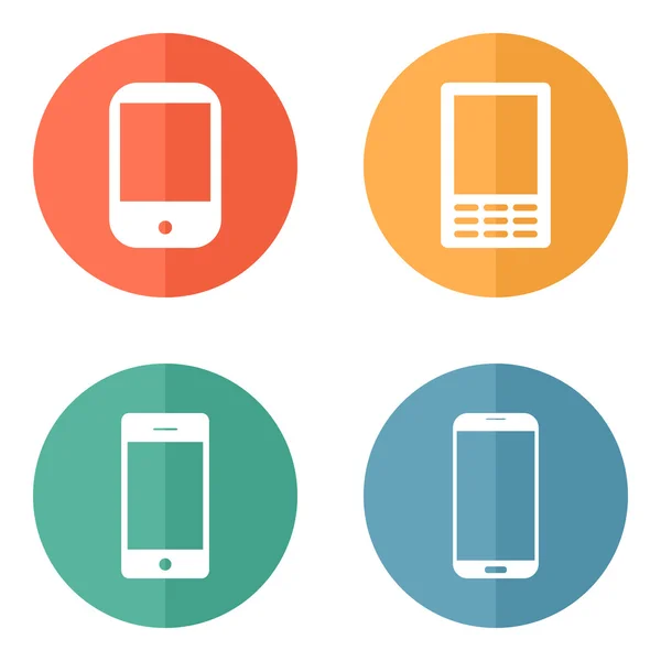 Иконки телефонов, установленные на ярких кнопках круга . — стоковый вектор