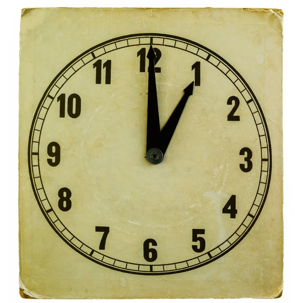 Old fashioned clock showing one oclock isolated on white — Stock Photo, Image