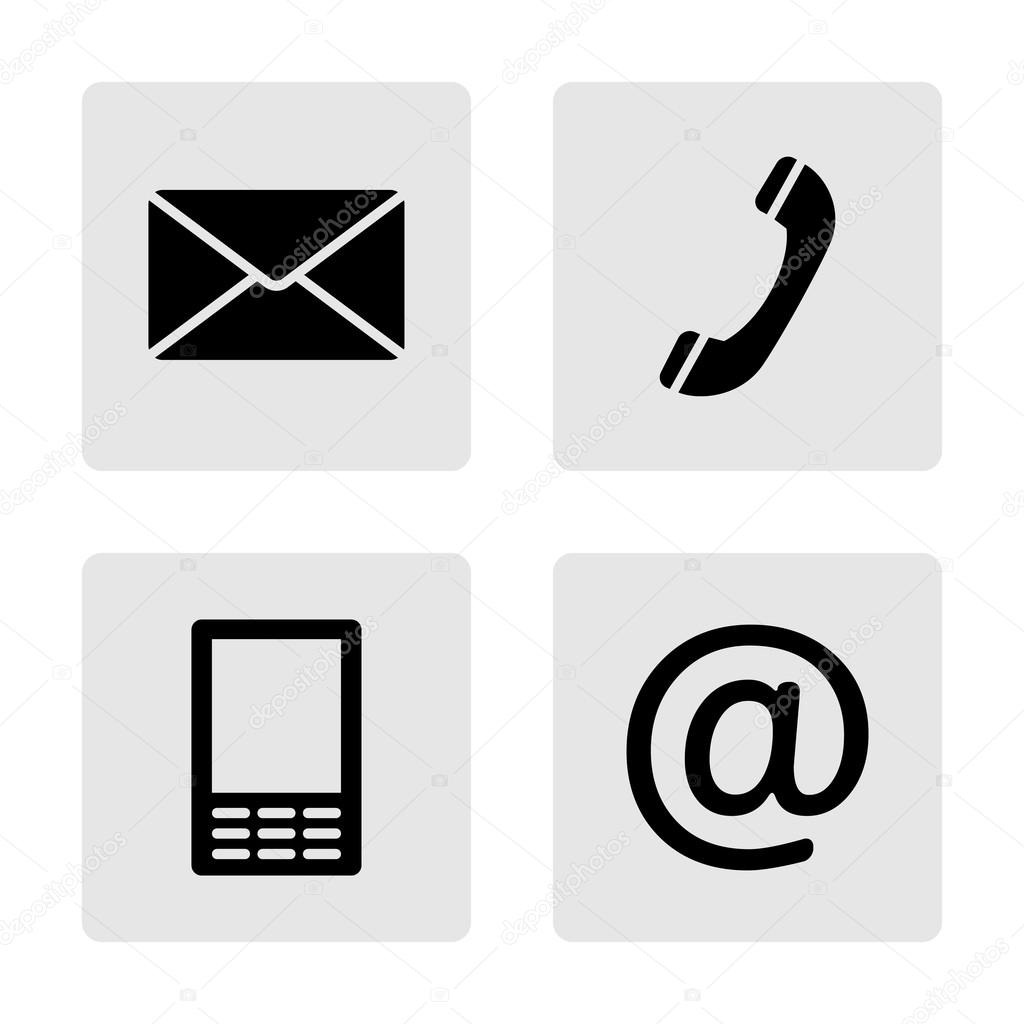 contact monochroom iconen set envelop, mobiel, telefoon, email