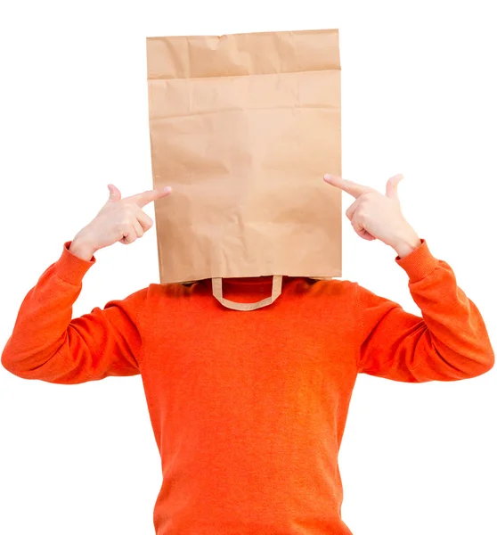 Человек в бумажном мешке на голове — стоковое фото