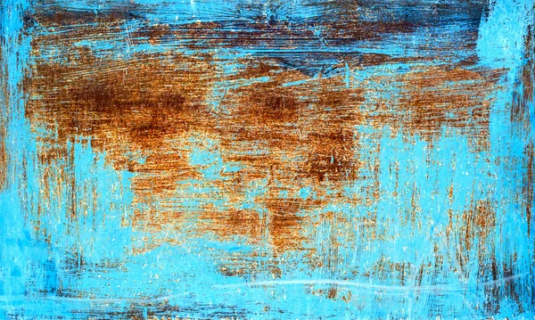 Ancienne texture métallique rouillée peinte avec de la peinture bleue — Photo