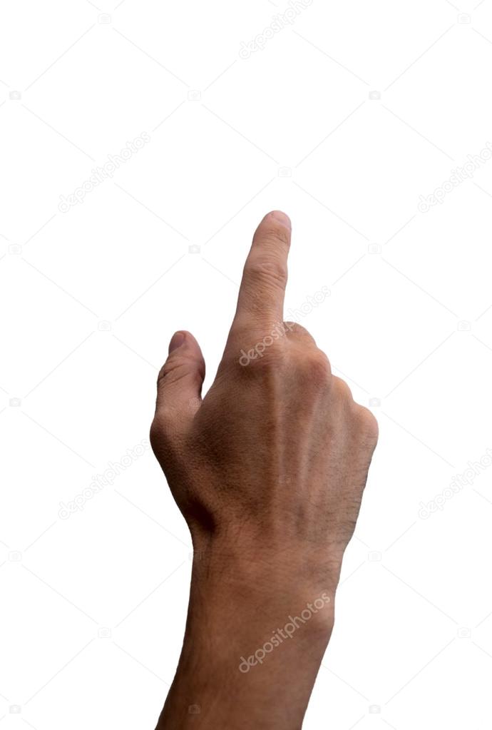 Hand with index finger, isolated on white background