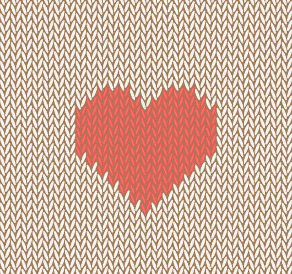 Knitted vector seamless pattern with red heart — Stock Vector