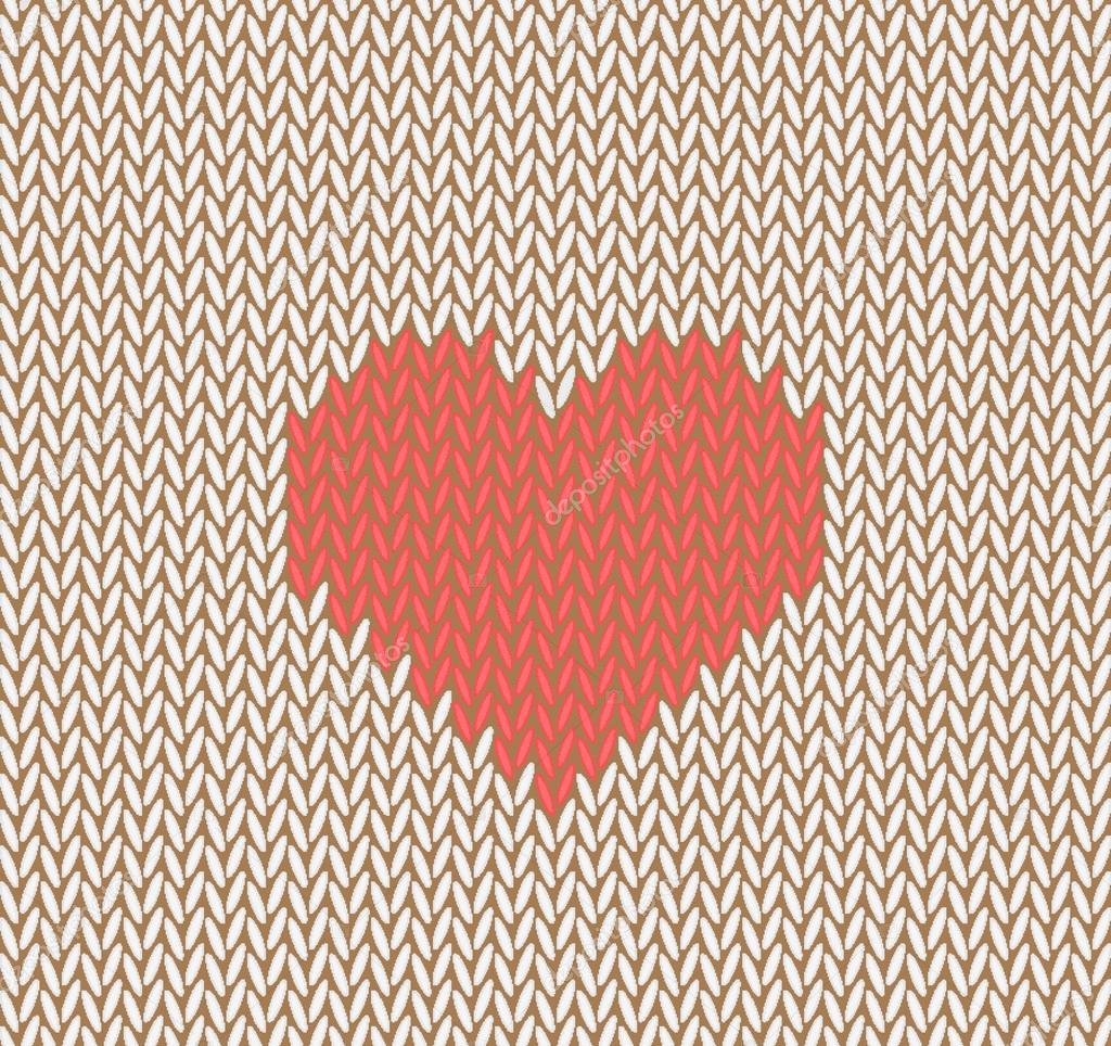 Knitted vector seamless pattern with red heart