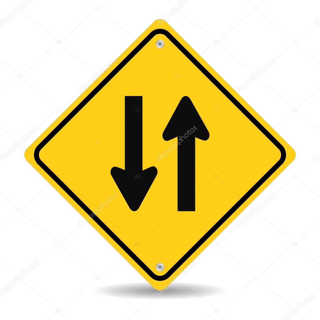 Two way traffic sign on white