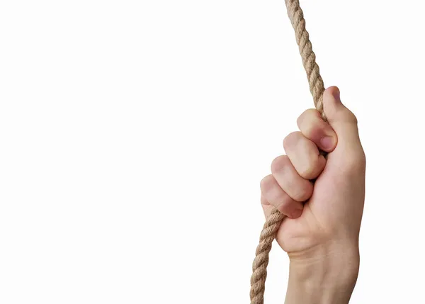 Teenagers hand holding a rope isolated on white background — Stock Photo, Image