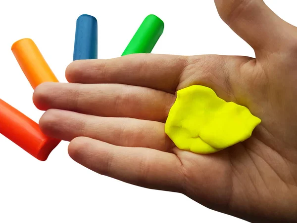 Kind Handen Maken Speelgoed Figuur Met Modelleren Klei Boetseerklei — Stockfoto