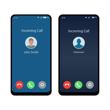 Cep telefonu ekran arayüz vektörü. Cep telefonu numaralarının olduğu tuş takımı. Dokunmatik ekran aygıtı beyaz arkaplanda izole edildi. Uygunsuz çağrı