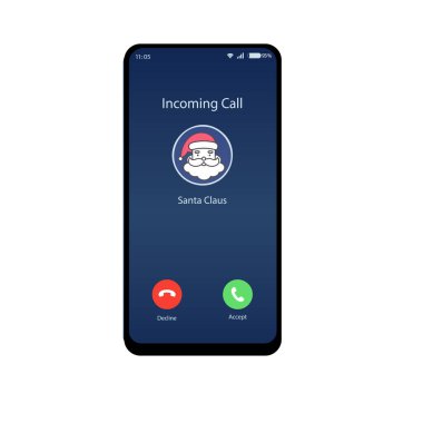 Cep telefonu ekran arayüz vektörü. Noel Baba arıyor.