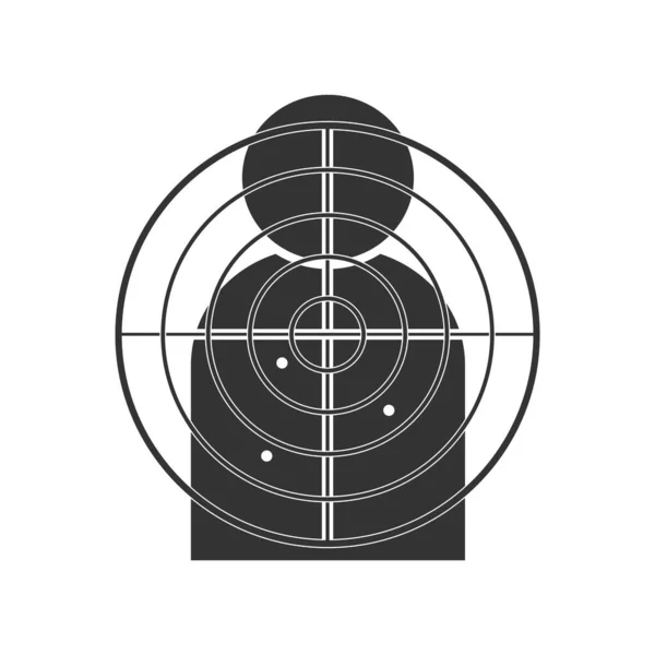 Doelwit in menselijke vorm om te schieten. Zwart silhouet met cirkels — Stockvector