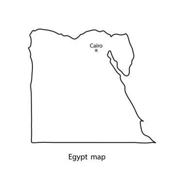 Mısır dünya haritası ülke sınırları siyah hatlarla çizilmiş. Vektör illüstrasyonu.