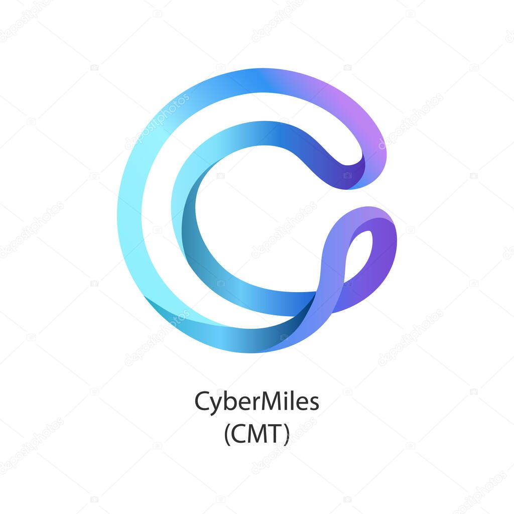Cybermiles cryptocurrency vector logo coin icon isolated on white background.