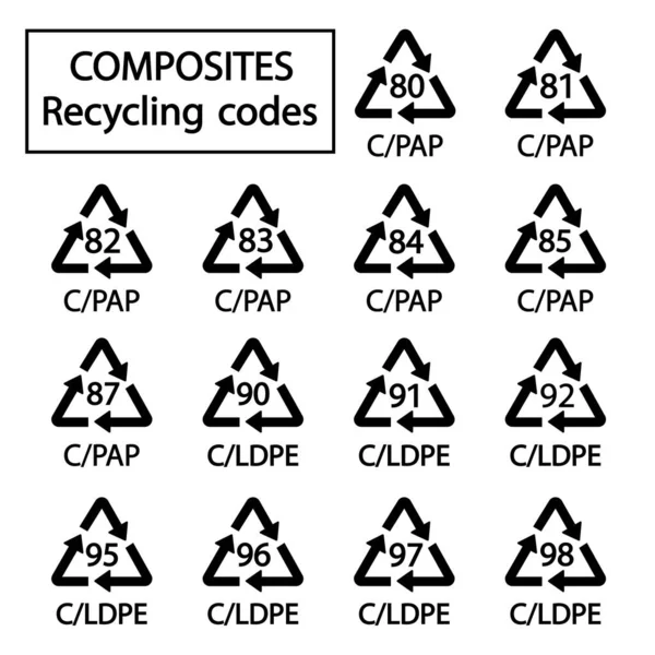 Compostos Códigos Reciclagem Sinais Simples Para Marcação Ilustração Vetorial — Vetor de Stock