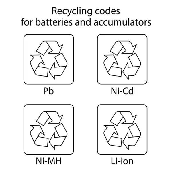 Codici Riciclaggio Batterie Accumulatori Illustrazione Schematica Dei Vettori — Vettoriale Stock