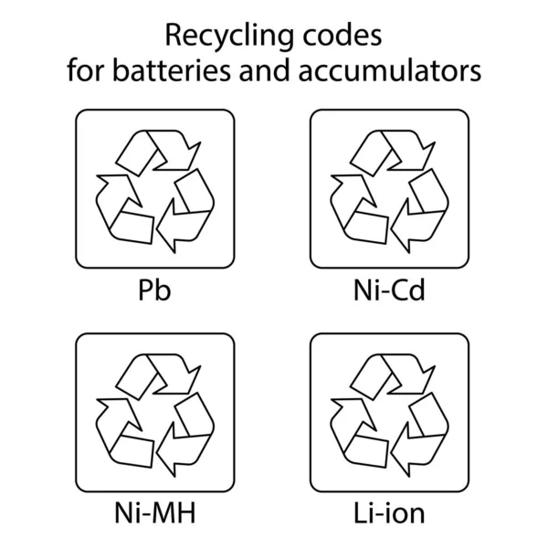 Codici di riciclaggio per batterie e accumulatori - illustrazione vettoriale — Vettoriale Stock