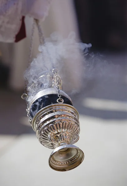 Censer of silver or alpaca to burn incense in the holy week — Stock Photo, Image
