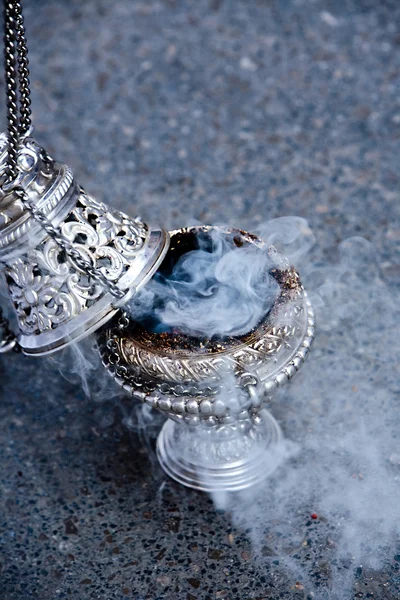 Censer of silver or alpaca to burn incense in the holy week — Stock Photo, Image