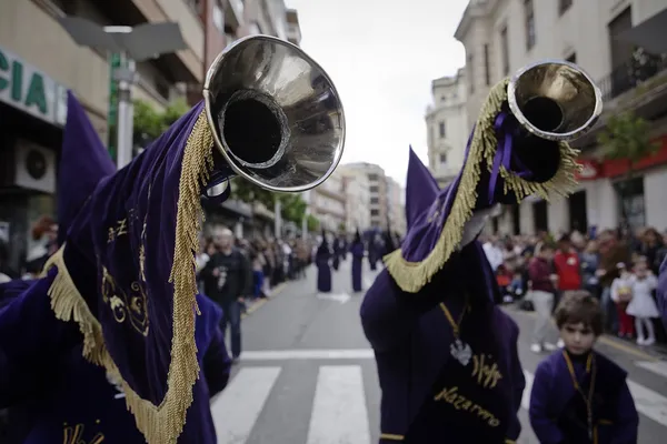 Rumpeters of the brotherhood of El Nazareno — Stock Photo, Image