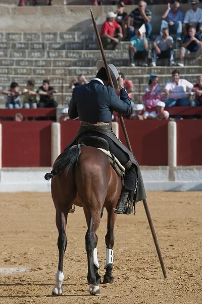 At sırtında İspanyol cadı garrocha üzerinde Boğa güreşçisi — Stok fotoğraf