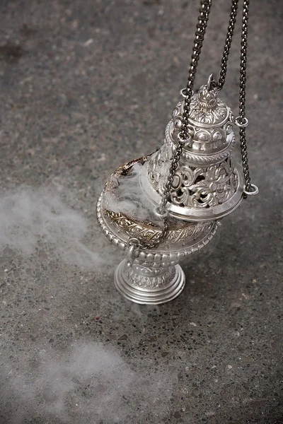 Censer of silver or alpaca to burn incense in the holy week — Stock Photo, Image