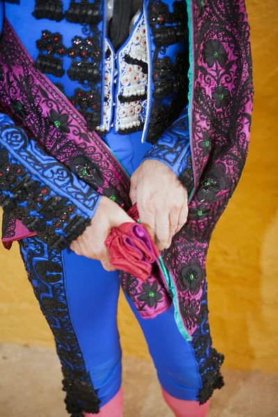 Bullfighters getting dressed for the paseillo or initial parade — Stock Photo, Image