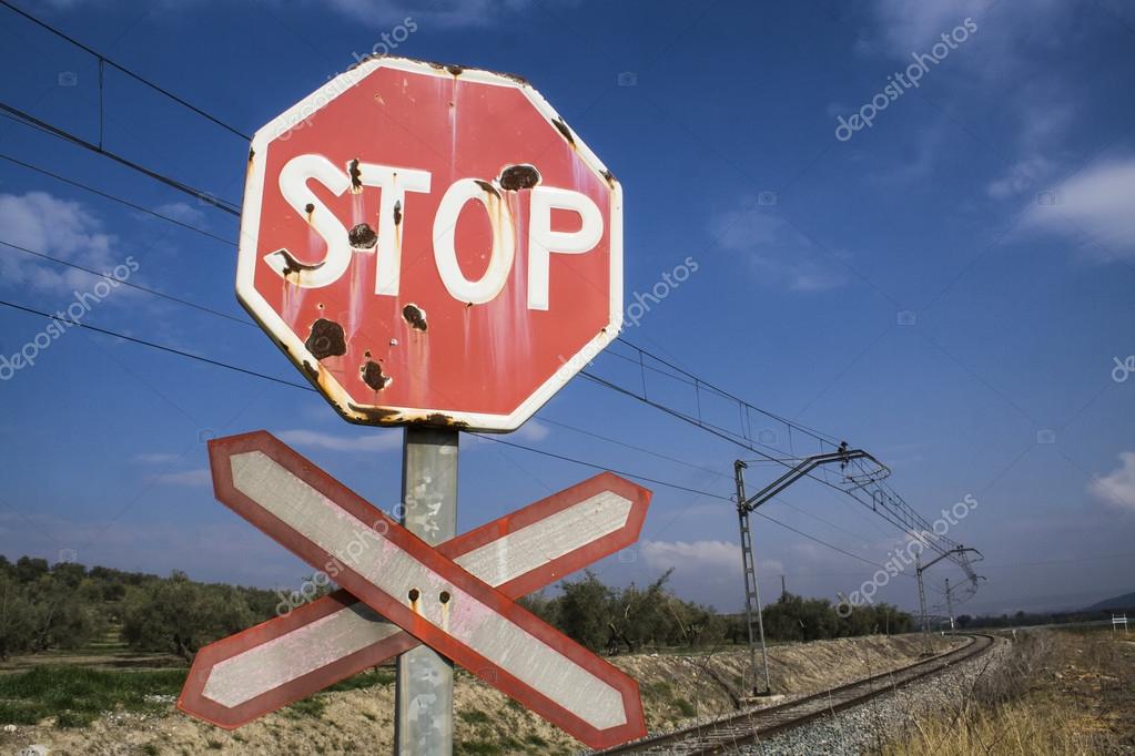 Warning Sign Worn Of Level Crossing Without Barriers Blue Sky With Clouds Stock Photo Image By C Digicomphoto Warning Sign Worn Of Level Crossing Without Barriers Blue Sky With Clouds Stock Photo Image By C Digicomphoto