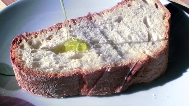 Piece of traditional bread on a plate white — Stock Video