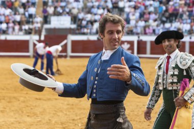 Spanish bullfighter on horseback Pablo Hermoso de Mendoza turning of honor at the Bullring Pozoblanco clipart