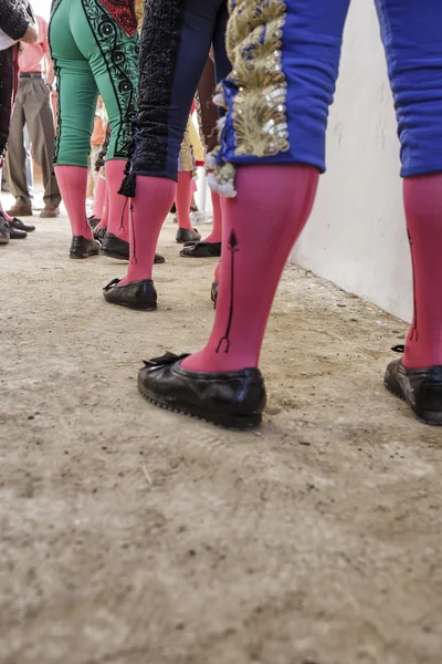 Bullfighters at the paseillo or initial parade Bullfight at Baeza bullring — Stock Photo, Image