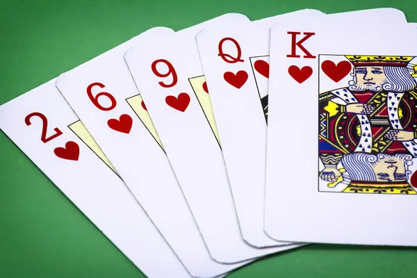 Tarjetas de póquer cubierta Inglés, Poker mano llamada color — Foto de Stock