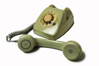 Klasik telefon alıcısı beyaz arkaplanda izole edildi