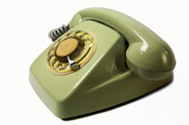 Klasik telefon alıcısı beyaz arkaplanda izole edildi