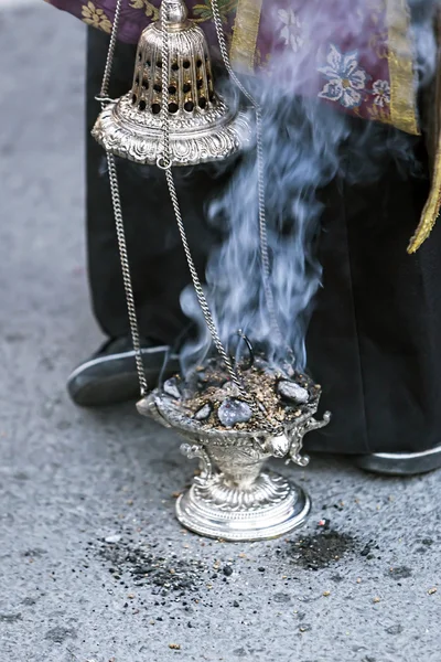 Censer of silver or alpaca to burn incense in the holy week, Spa — Stock Photo, Image