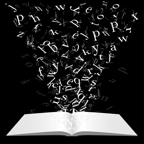 Βιβλίο με ιπτάμενα γράμματα — Διανυσματικό Αρχείο