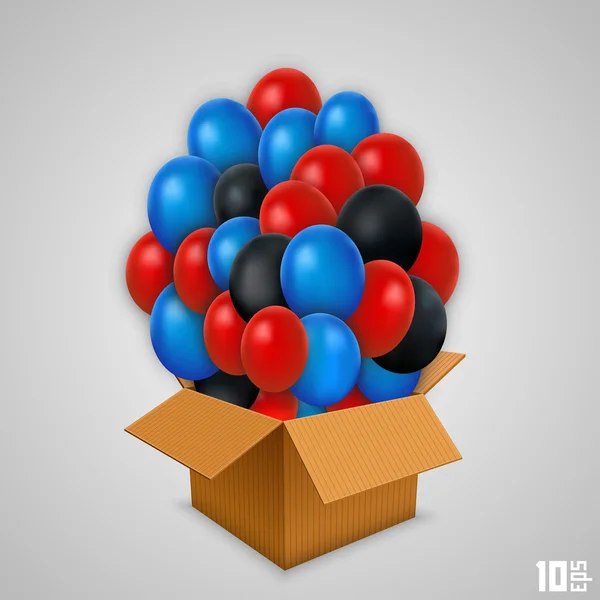 Boîte en papier ouverte avec ballons — Image vectorielle