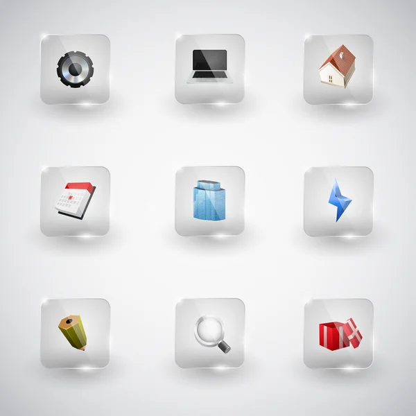 Iconos del vector del Internet del Web site, botón de cristal transparente . — Archivo Imágenes Vectoriales