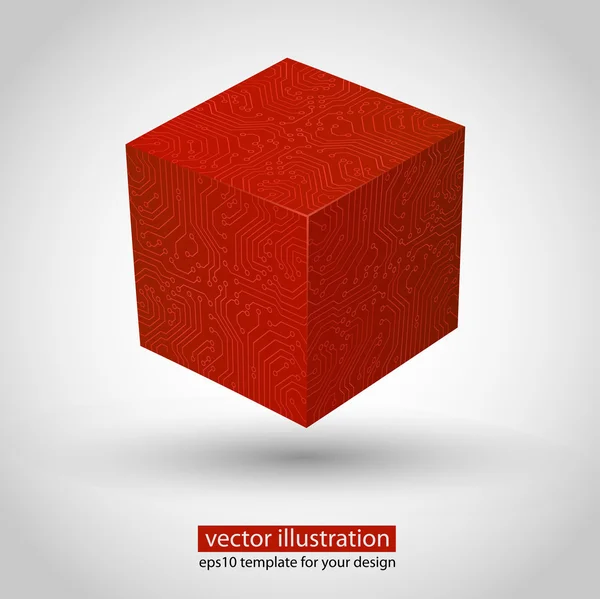 3d box áramköri stile. piros változat — Stock Vector