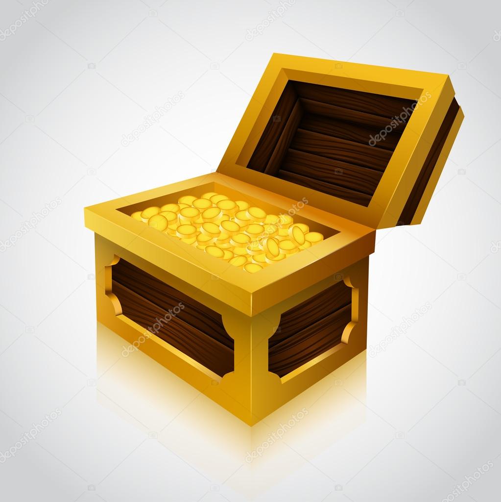 Llustration of an wooden treasure chest. Empty variant