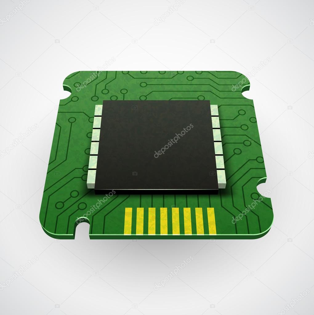 Vector computer chip or microchip. Stylized icons. CPU