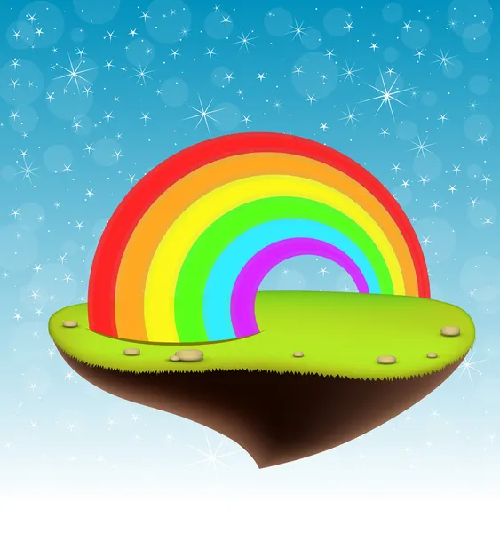 Floating island with a rainbow — Stock Vector