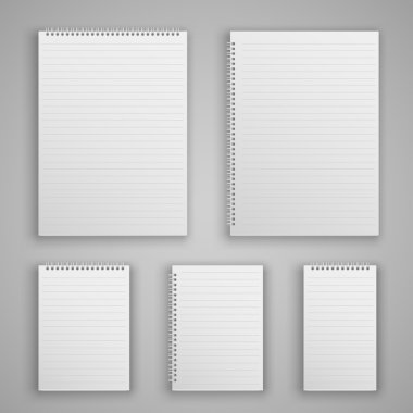 Set blank realistic spiral notepad notebook clipart